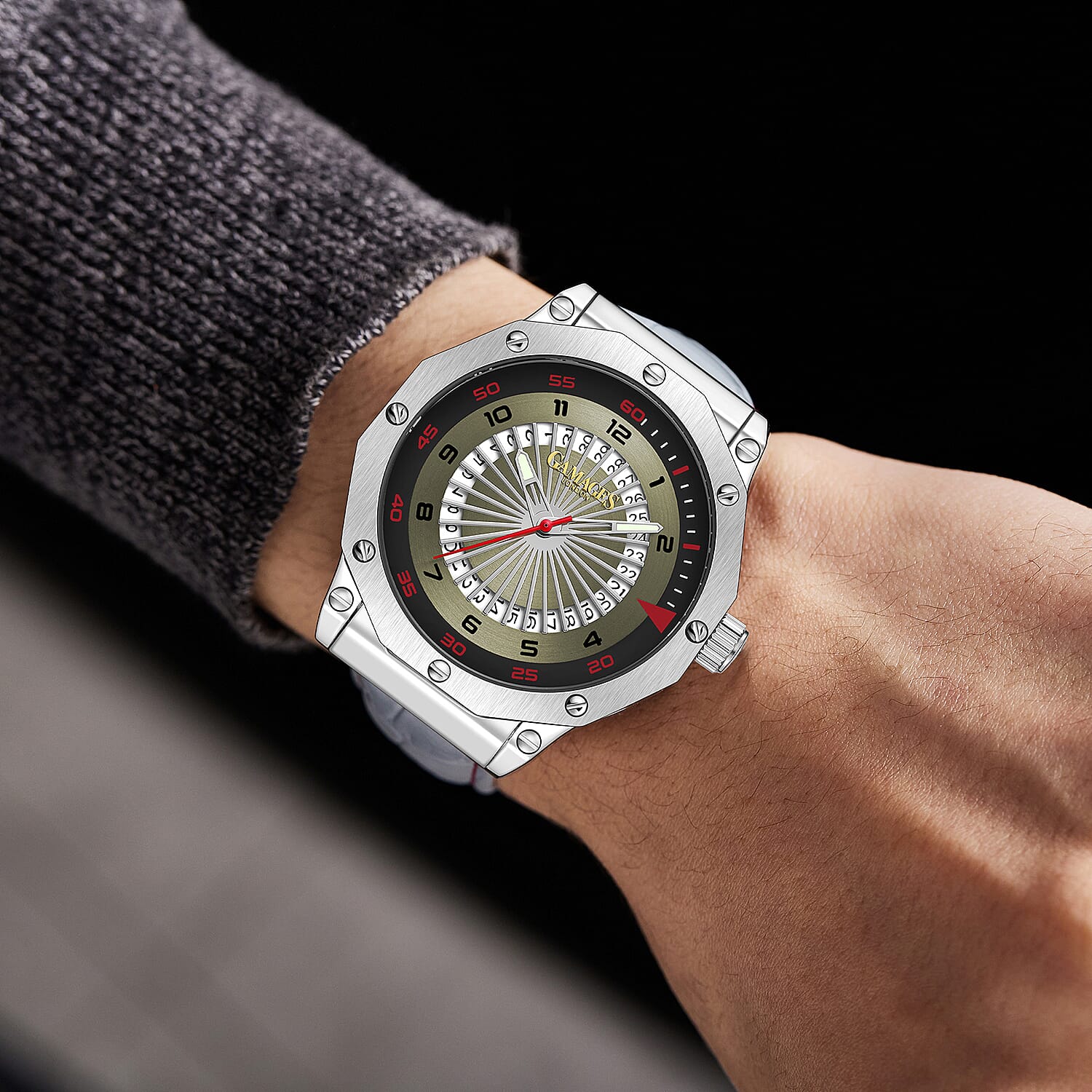 Monster Deal - Gamages Of London Compass Mens Watch with Grey Colour Leather Strap