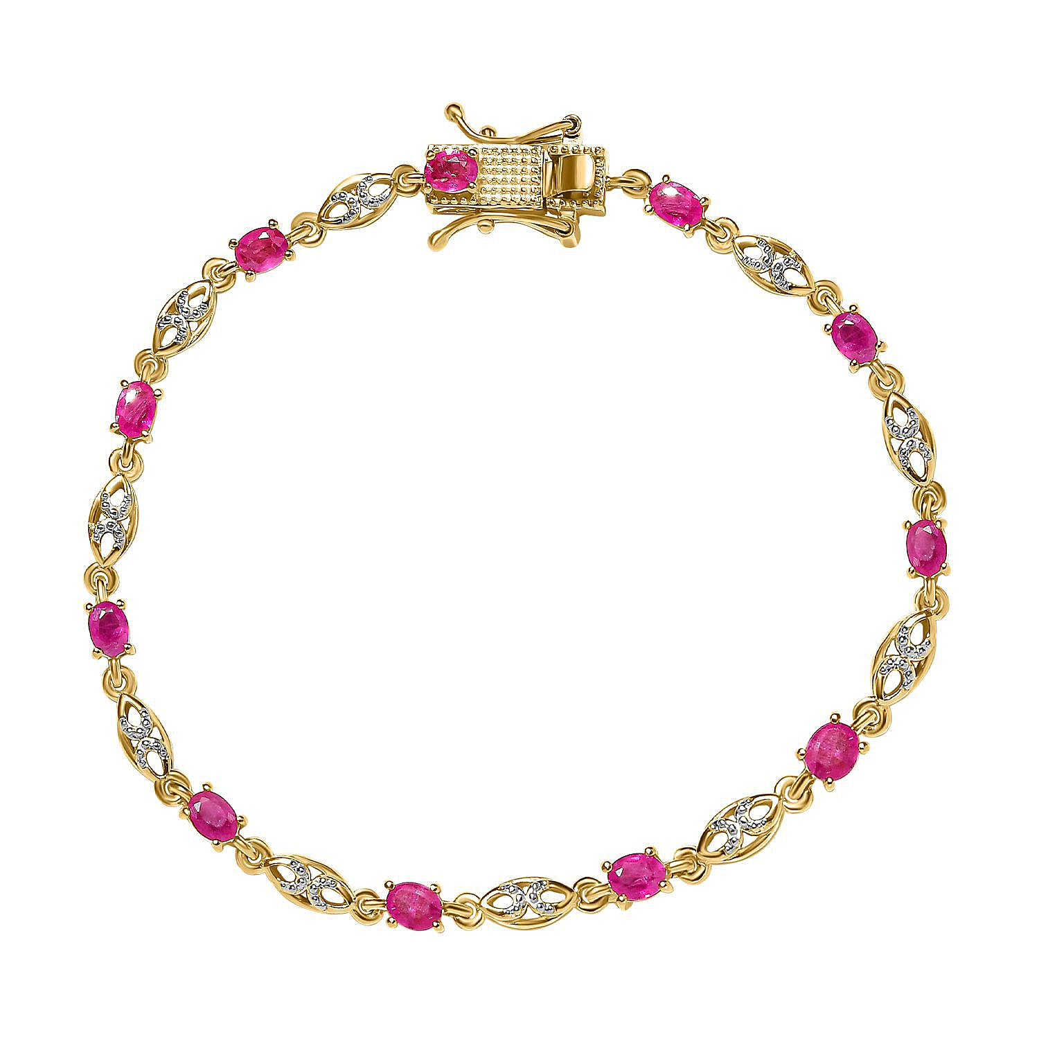 Ruby Bracelet (Size - 7.0) in 18K Vermeil Yellow Gold Plated Sterling Silver 2.35 Ct, Silver Wt 6.90 Gms