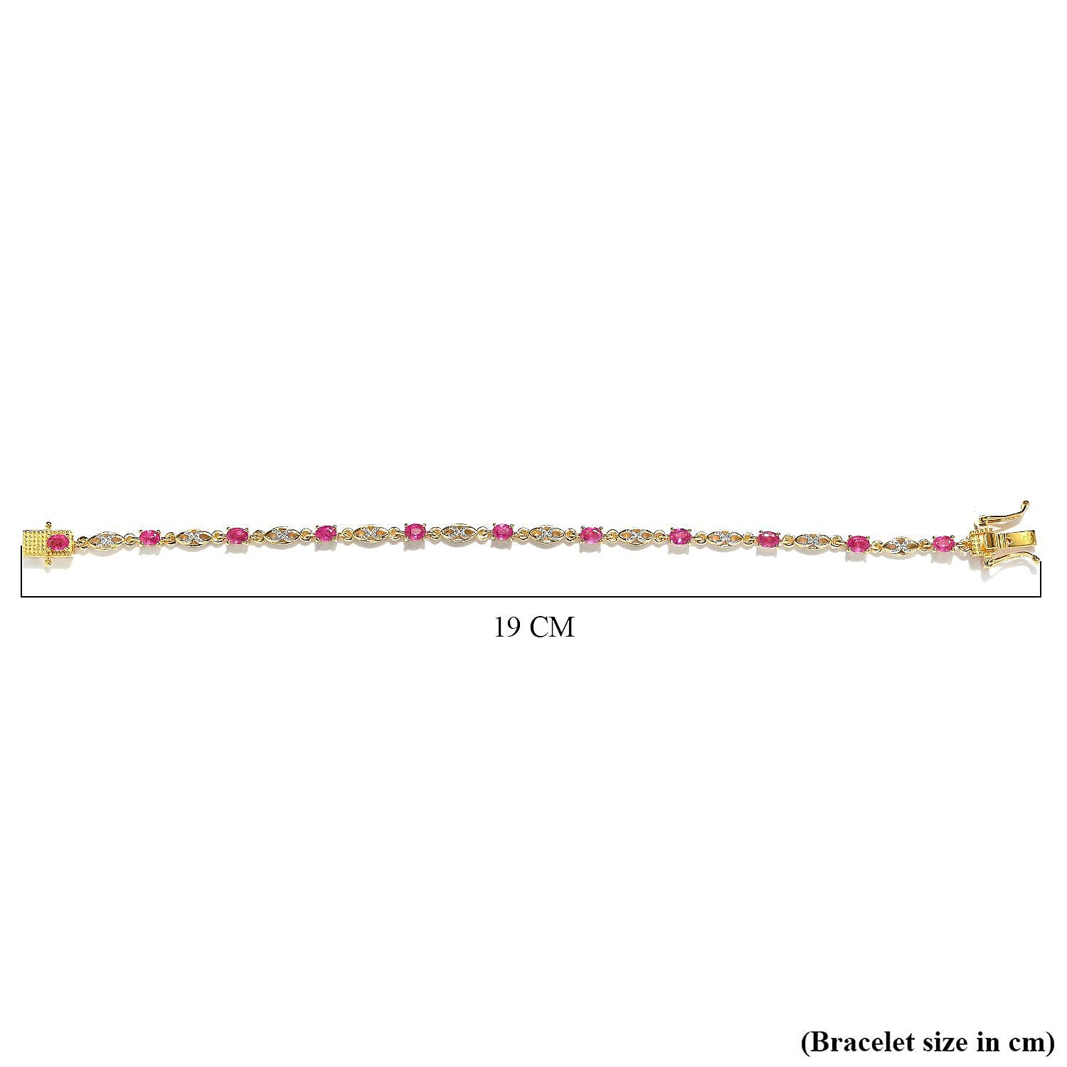 Ruby Fancy Bracelet (Size - 7) in 18K Yellow Gold Vermeil Plated Sterling Silver 2.35 ct, Silver Wt. 6.90 Gms.