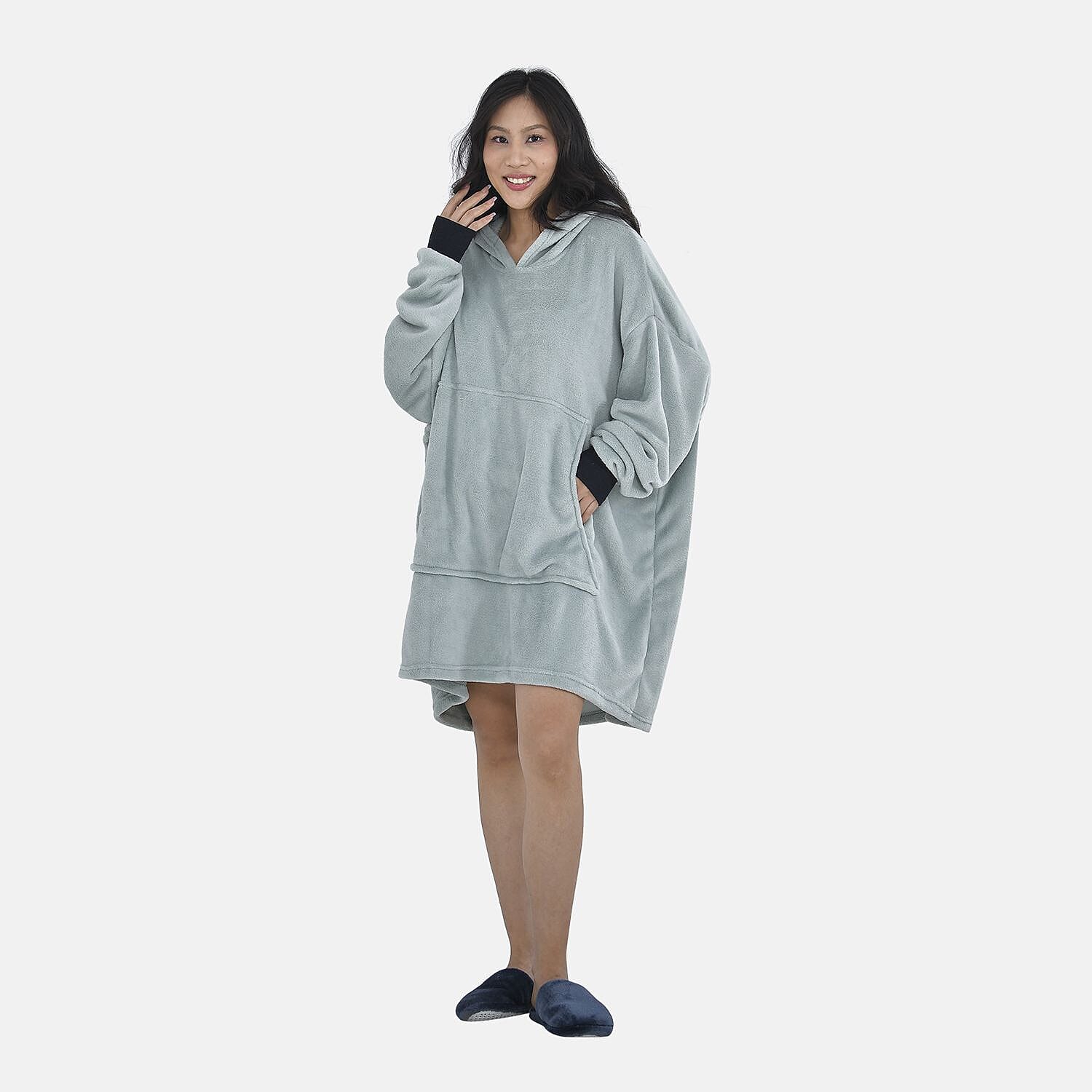 Close Out Flannel Oversized Hoodie with a Giant Pocket Size 94x80 Cm Mint Green 7260826 TJC