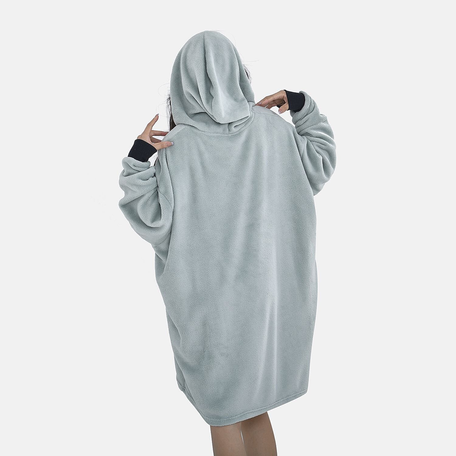 Close Out - Flannel Oversized Hoodie with a Giant Pocket (Size 94x80 Cm) - Mint Green