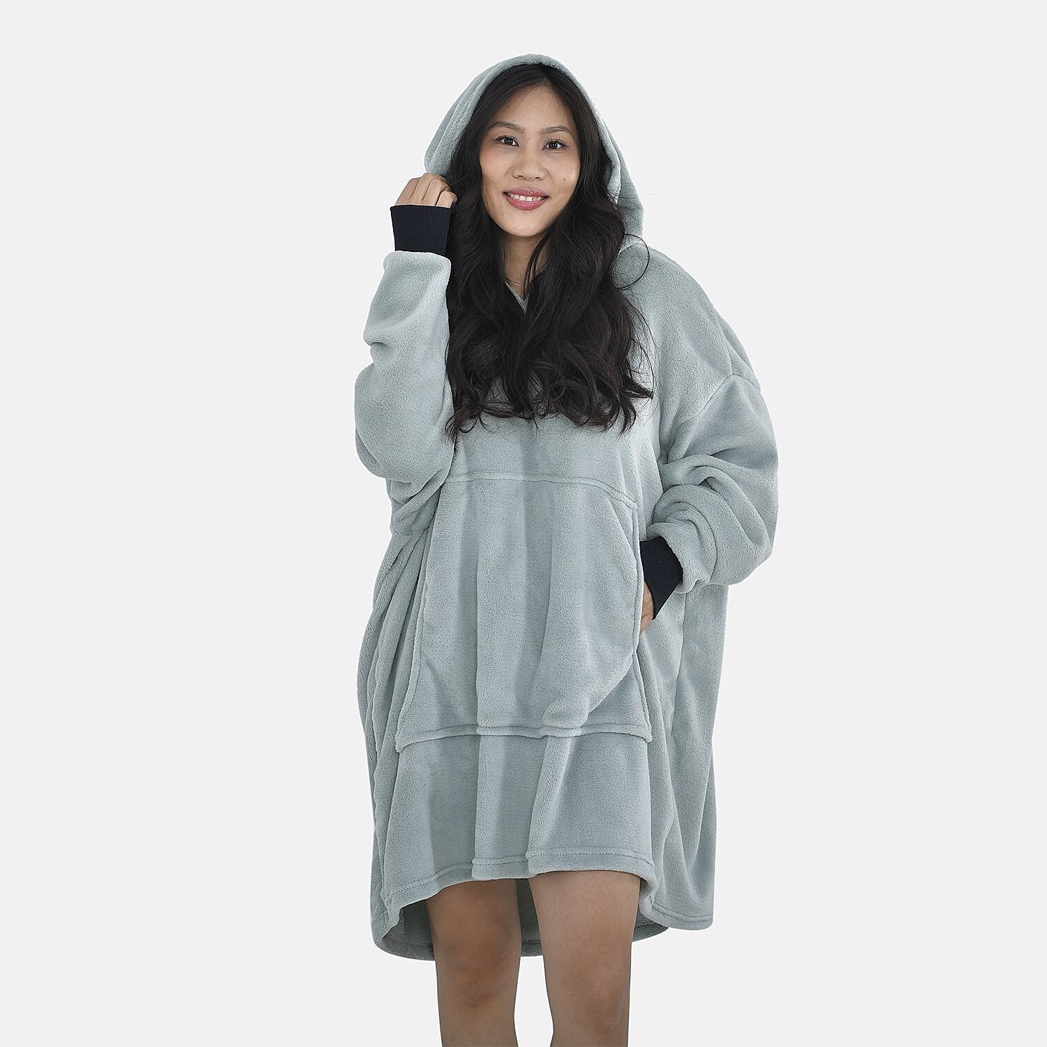 Close Out - Flannel Oversized Hoodie with a Giant Pocket (Size 94x80 Cm) - Mint Green