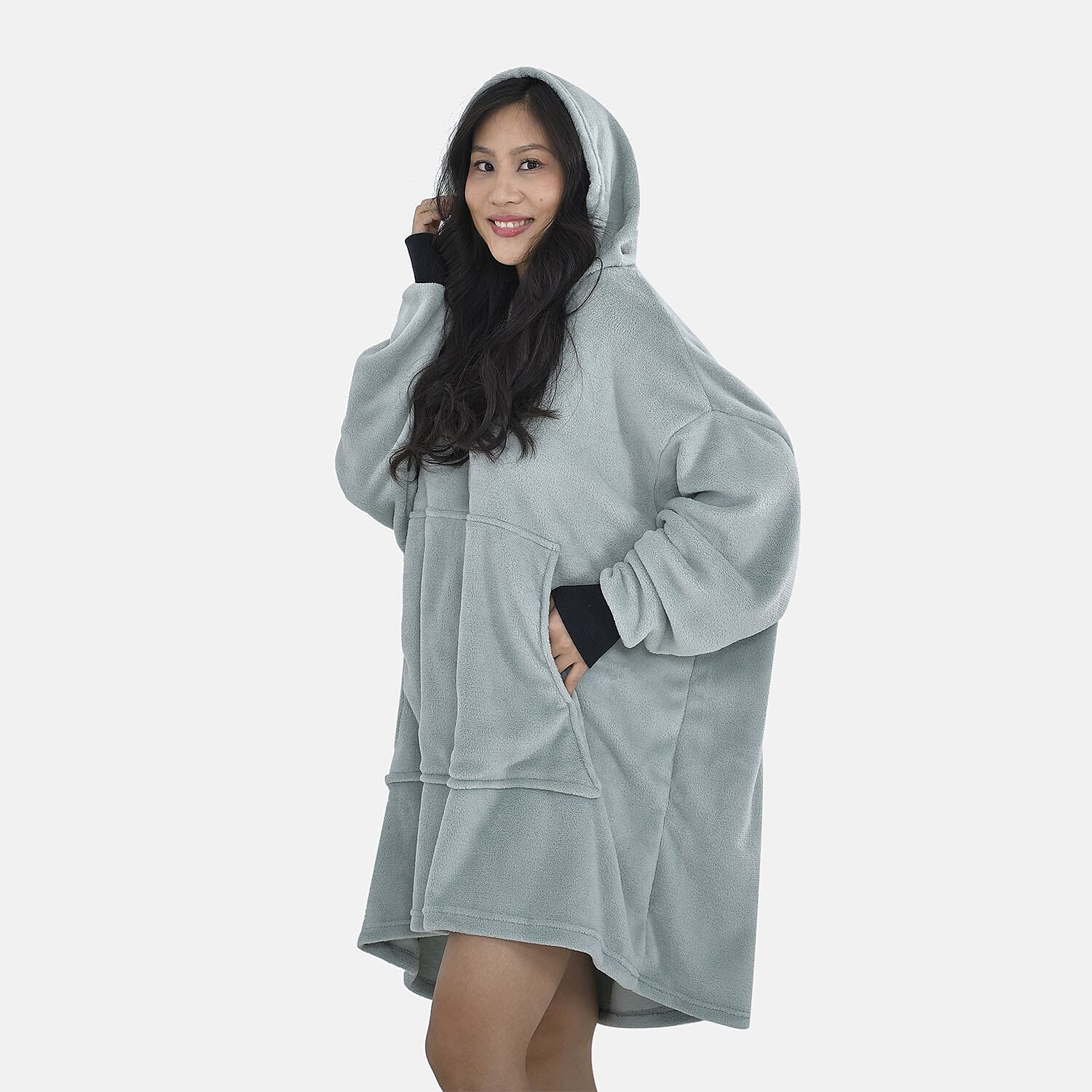 Close Out - Flannel Oversized Hoodie with a Giant Pocket (Size 94x80 Cm) - Mint Green