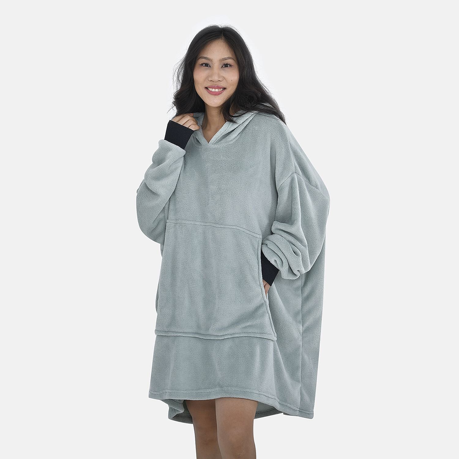 Close Out - Flannel Oversized Hoodie with a Giant Pocket (Size 94x80 Cm) - Mint Green