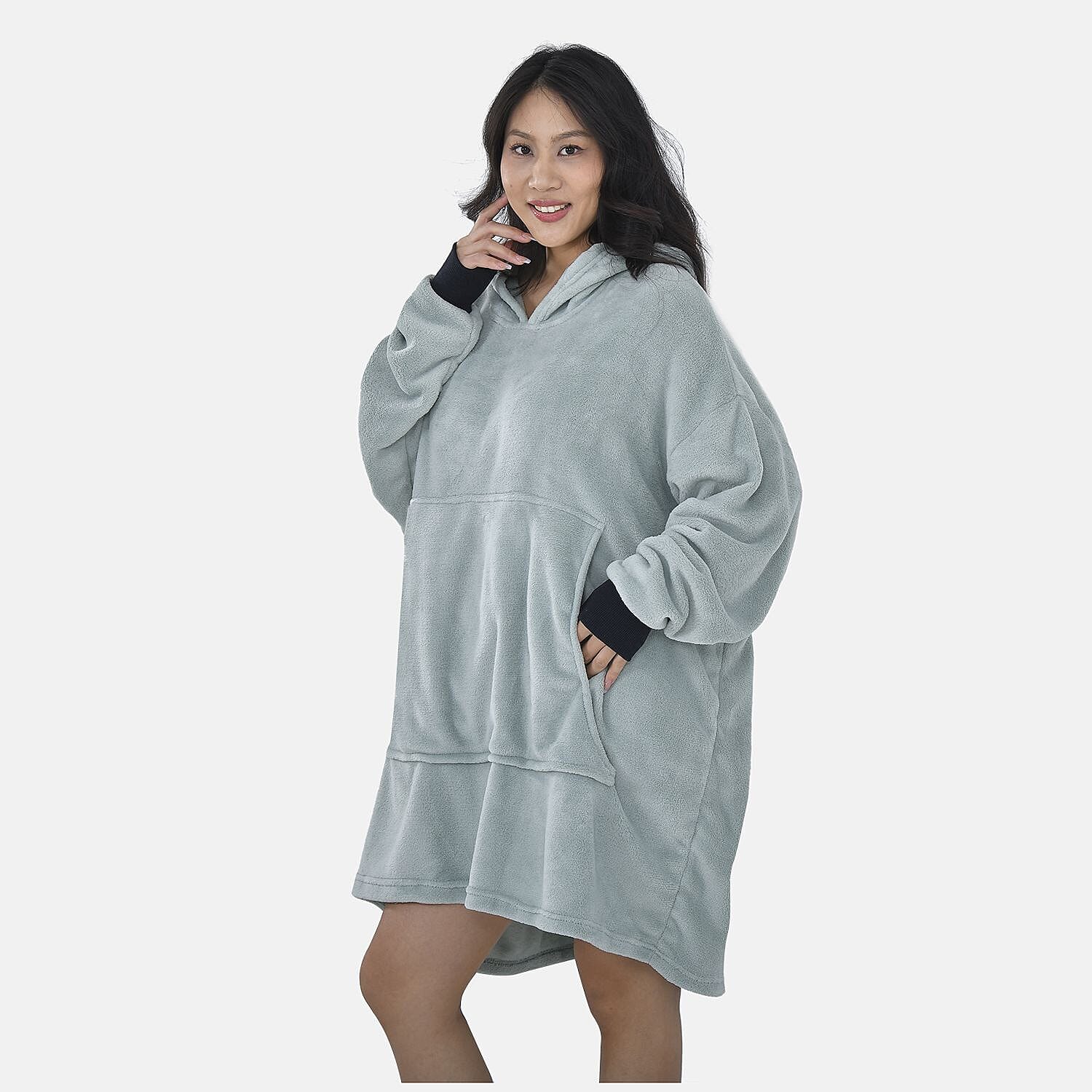 Close Out - Flannel Oversized Hoodie with a Giant Pocket (Size 94x80 Cm) - Mint Green
