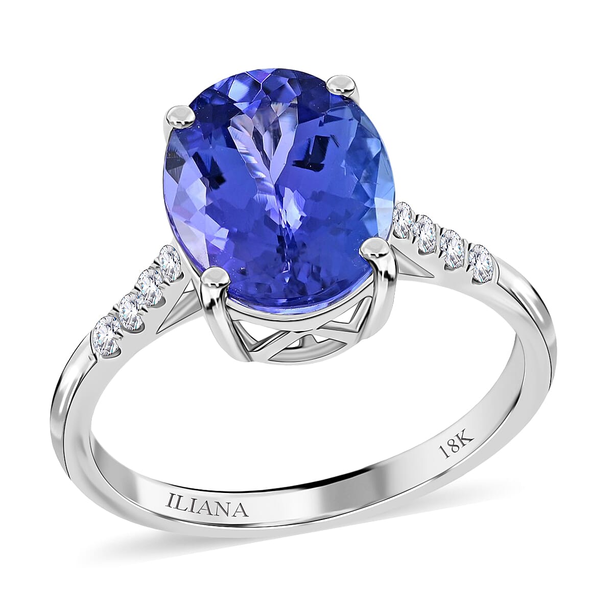 18K W Gold  AAA   Tanzanite ,  White Diamond  SI Solitaire Ring 3.50 pc,  Gold Wt. 2.71 Gms  3.500  Ct.