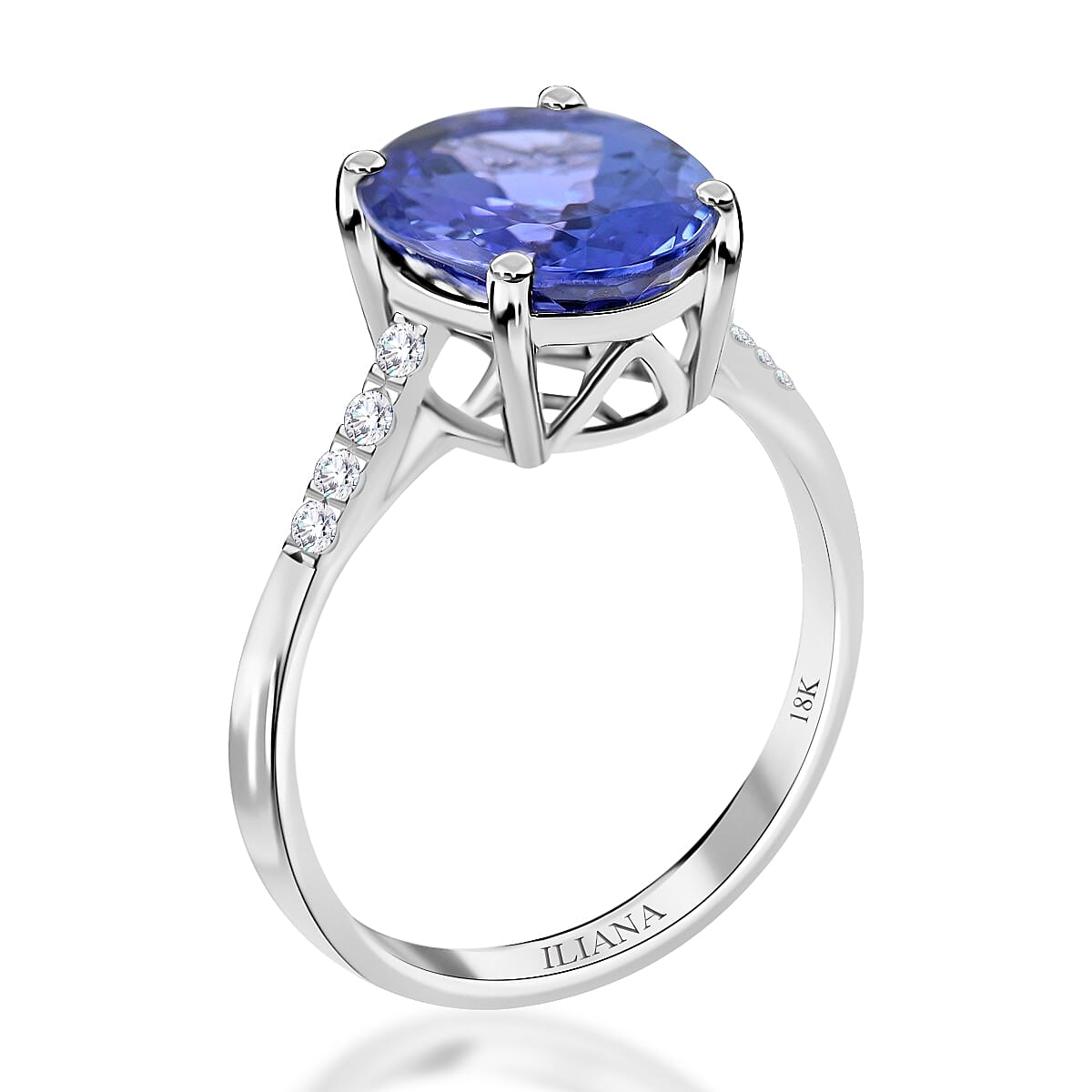 18K W Gold  AAA   Tanzanite ,  White Diamond  SI Solitaire Ring 3.50 pc,  Gold Wt. 2.71 Gms  3.500  Ct.
