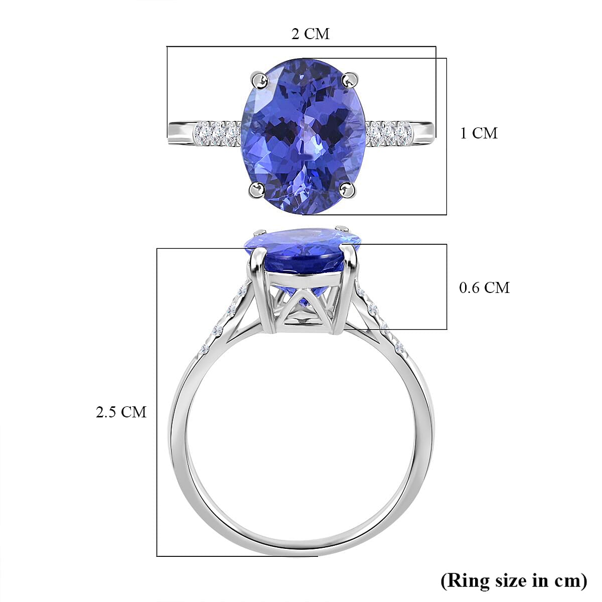 18K W Gold  AAA   Tanzanite ,  White Diamond  SI Solitaire Ring 3.50 pc,  Gold Wt. 2.71 Gms  3.500  Ct.