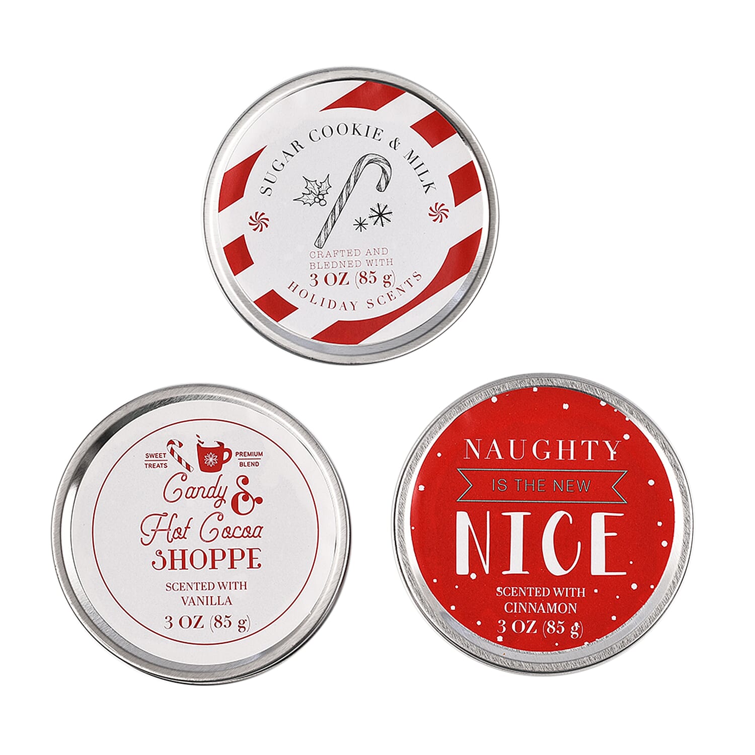 Pack of 3 Tin Candles 3 Oz Candy Canes - Village