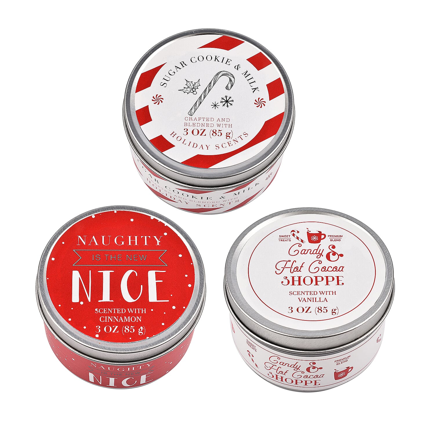 Pack of 3 Tin Candles 3 Oz Candy Canes - Village