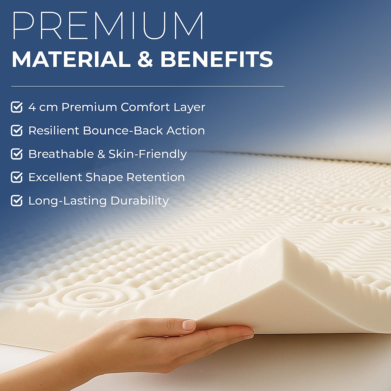 HUSH HAVEN 7 Zone Contoured 100% Memory Foam Deluxe Mattress Topper (Size 190x90x4 cm) - White