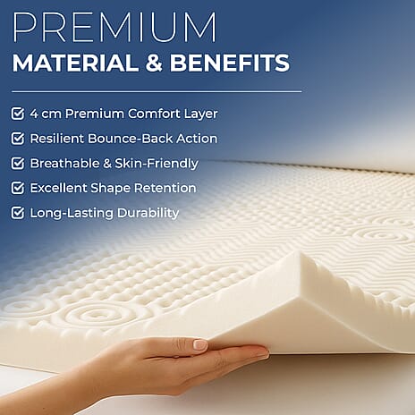 HUSH HAVEN 7 Zone Contoured 100% Memory Foam Deluxe Mattress Topper (Size 190x90x4 cm) - White