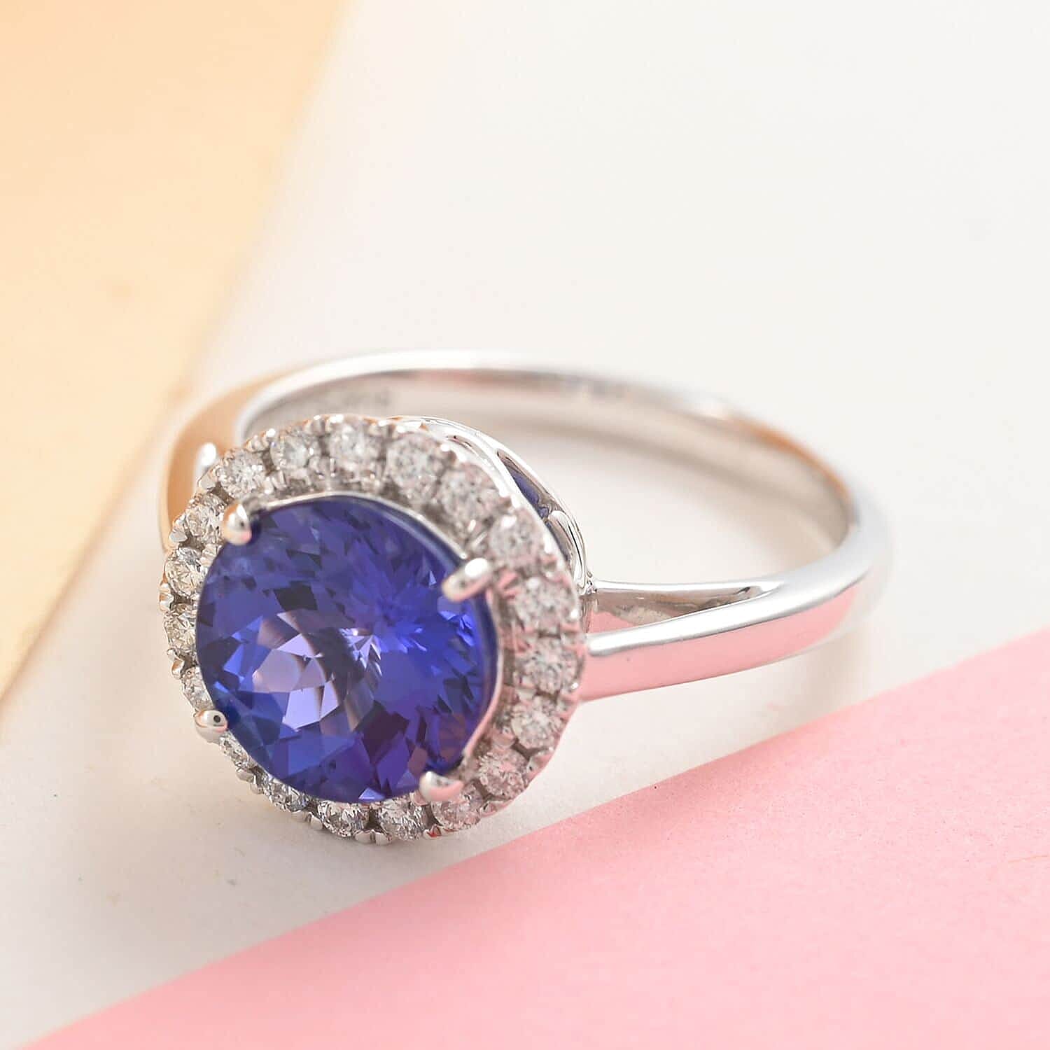RHAPSODY 950 Platinum AGI Certified AAAA Tanzanite & Diamond Ring 2.90 Ct, Platinum Wt. 6.30 Gms