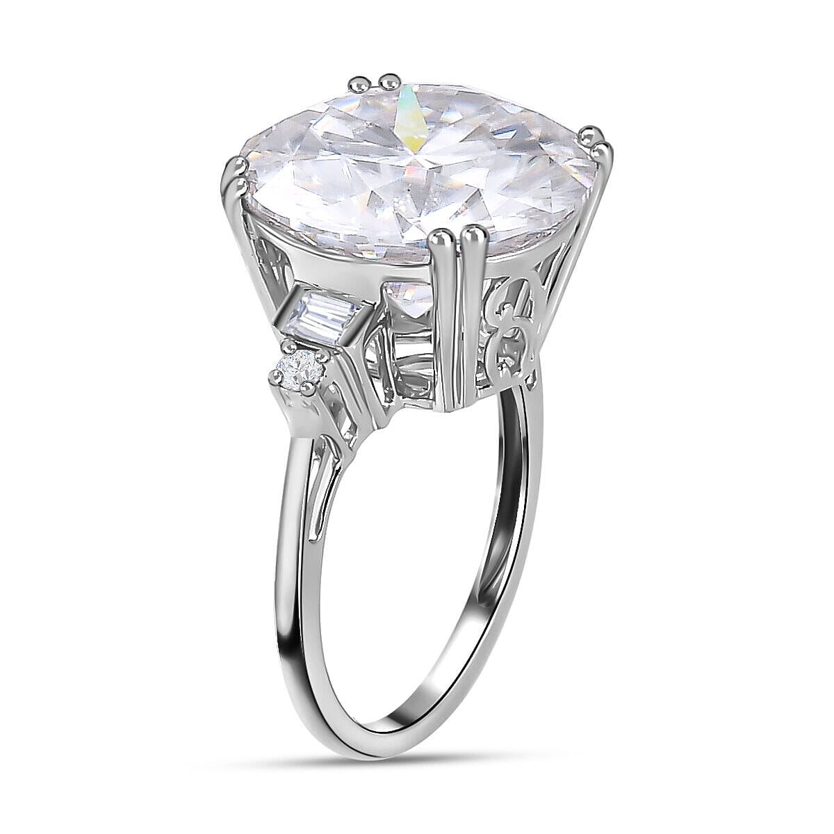 9K White Gold Moissanite Cluster Ring 11.64 Ct, Gold Wt. 3.40 Gms.