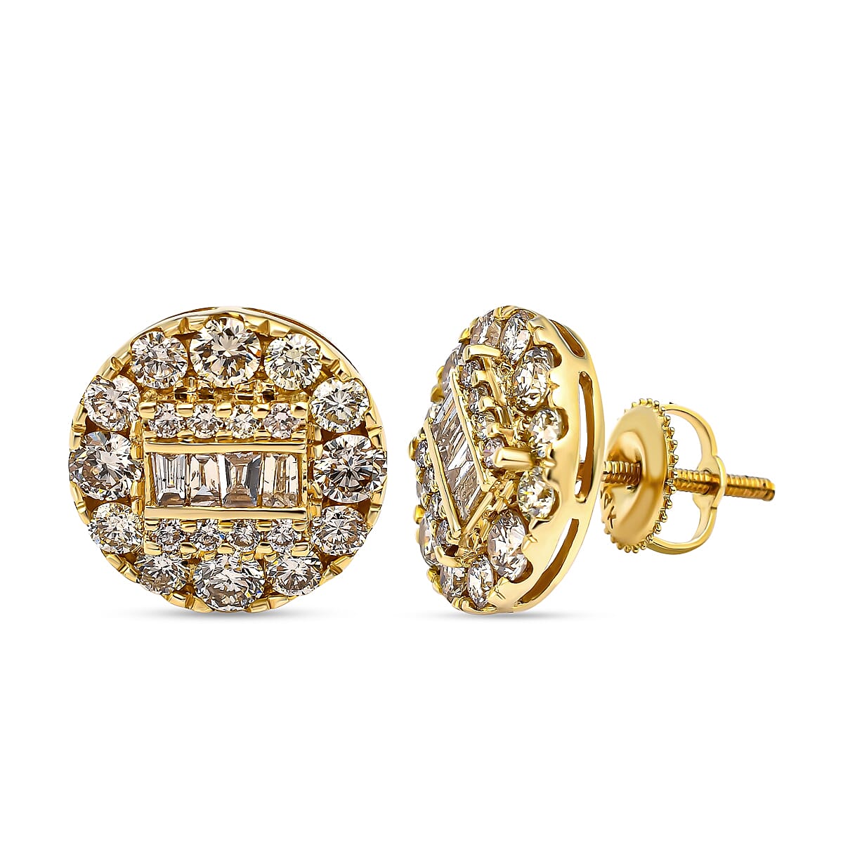 NY Close Out - 14K Yellow Gold Diamond (SI-G-H) Earrings (with Screw Back) 1.75 Ct.