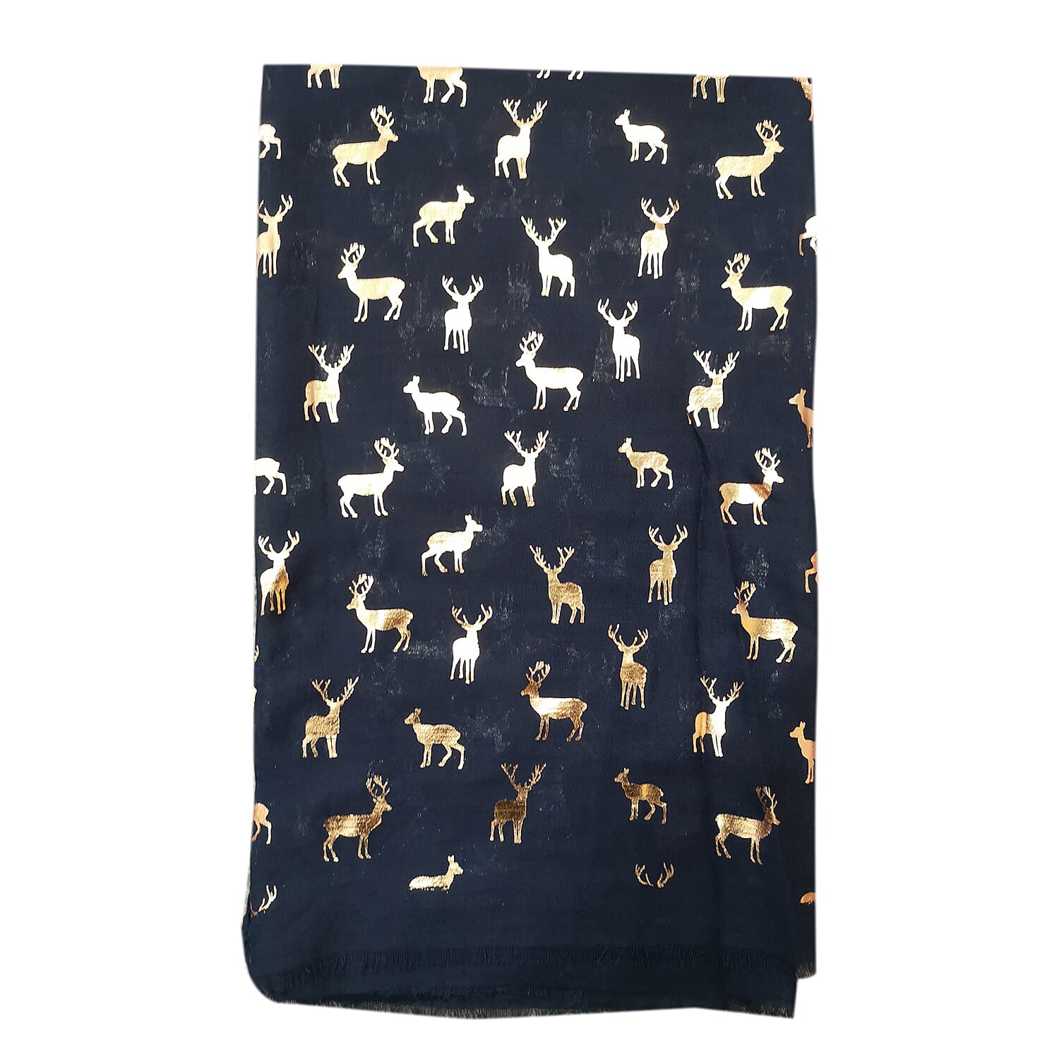 Foil Reindeer Pattern Scarf (Size 182x72 Cm) - Navy