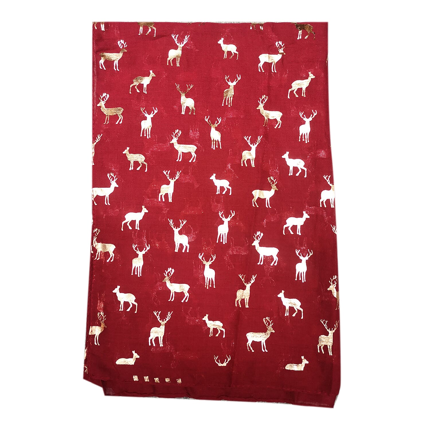 Foil Reindeer Pattern Scarf (Size 182x72 Cm) - Burgundy