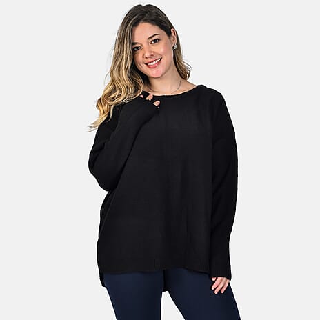 Long Sleeve Jumper with Zip (Size 18) - Black