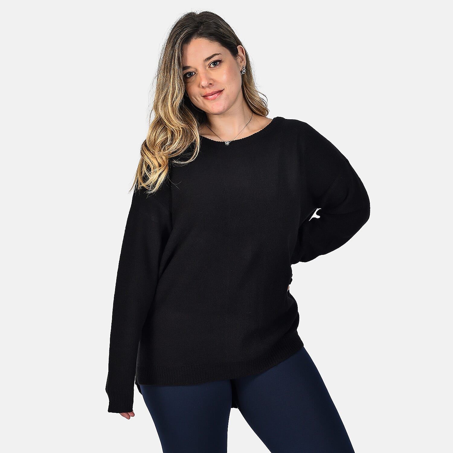 Long Sleeve Jumper with Zip (Size 18) - Black