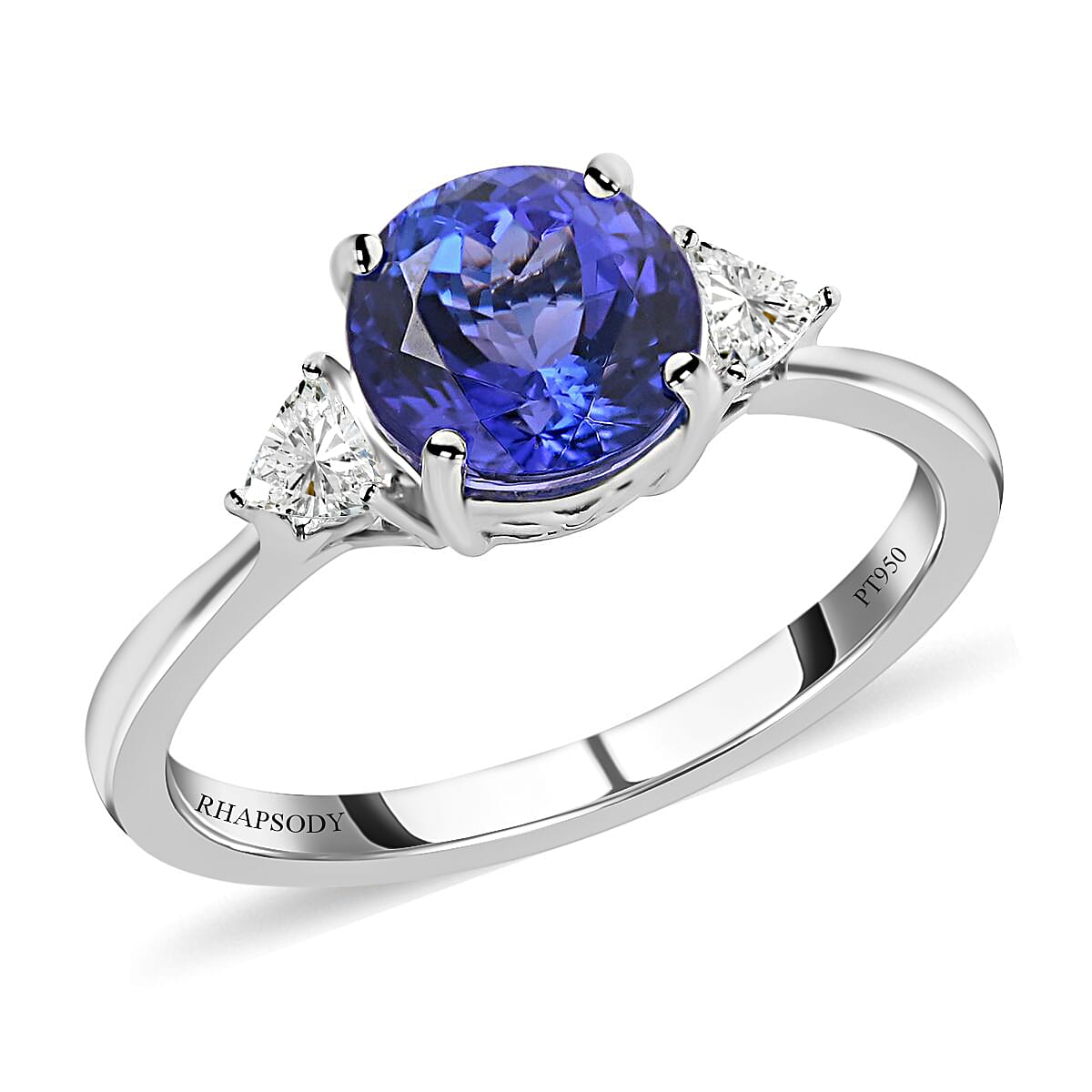 Appraised and Certified 2.1 Ct. Tanzanite, Diamond Trilogy Ring in 950 Platinum