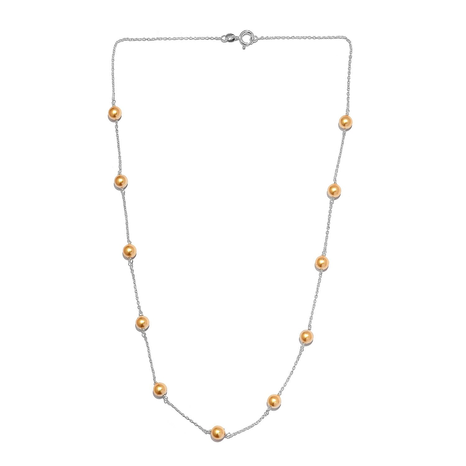 Gold Pearl Crystal Necklace (Size - 20) with Spring Ring Clasp in Sterling Silver