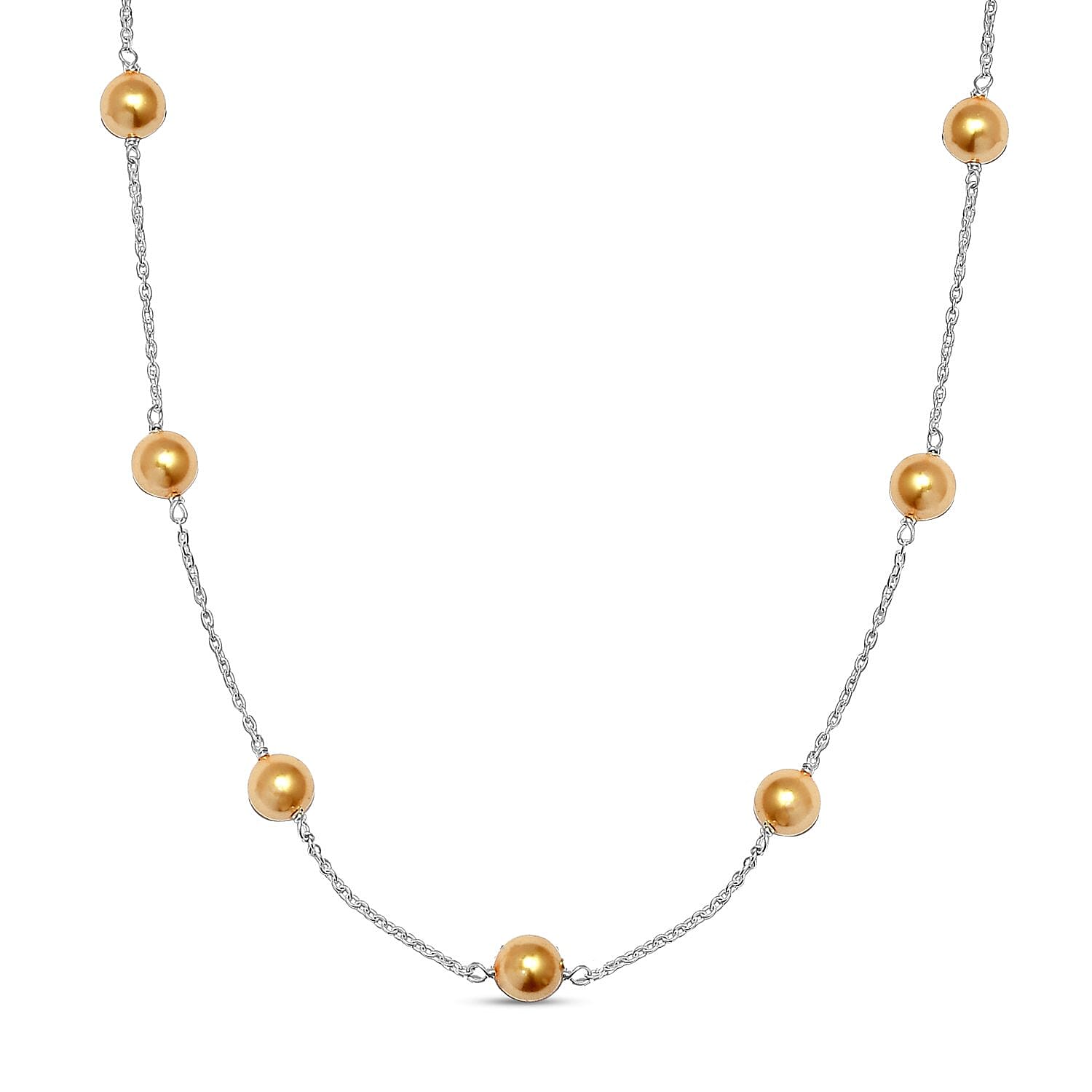 Gold Pearl Crystal Necklace (Size - 20) with Spring Ring Clasp in Sterling Silver