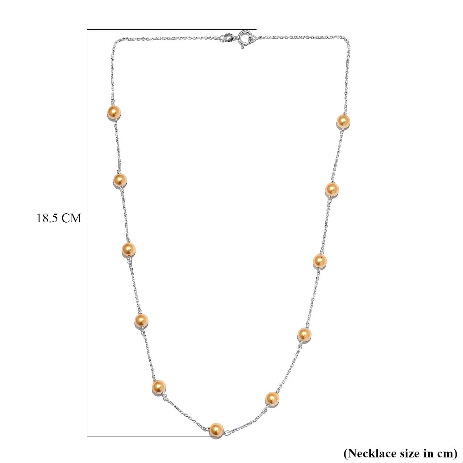 Gold Pearl Crystal Necklace (Size - 20) with Spring Ring Clasp in Sterling Silver