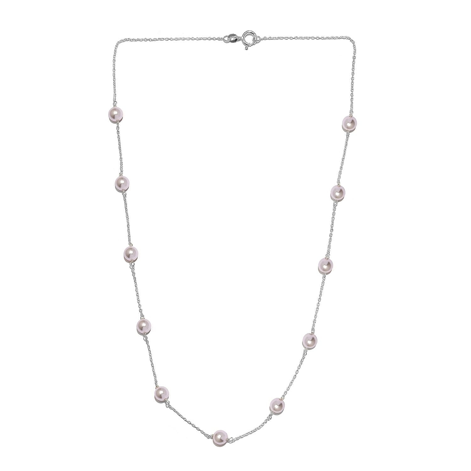 White Pearl Crystal Necklace (Size - 20) with Spring Ring Clasp in Sterling Silver 15.48 Ct.