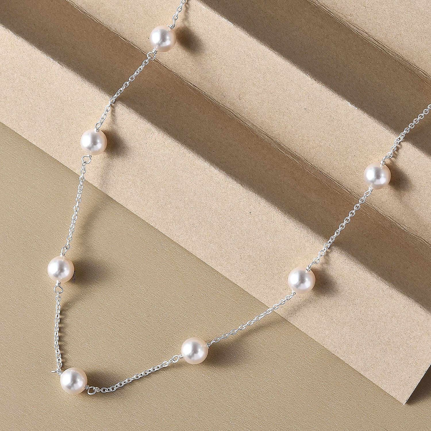 White Pearl Crystal Necklace (Size - 20) with Spring Ring Clasp in Sterling Silver 15.48 Ct.