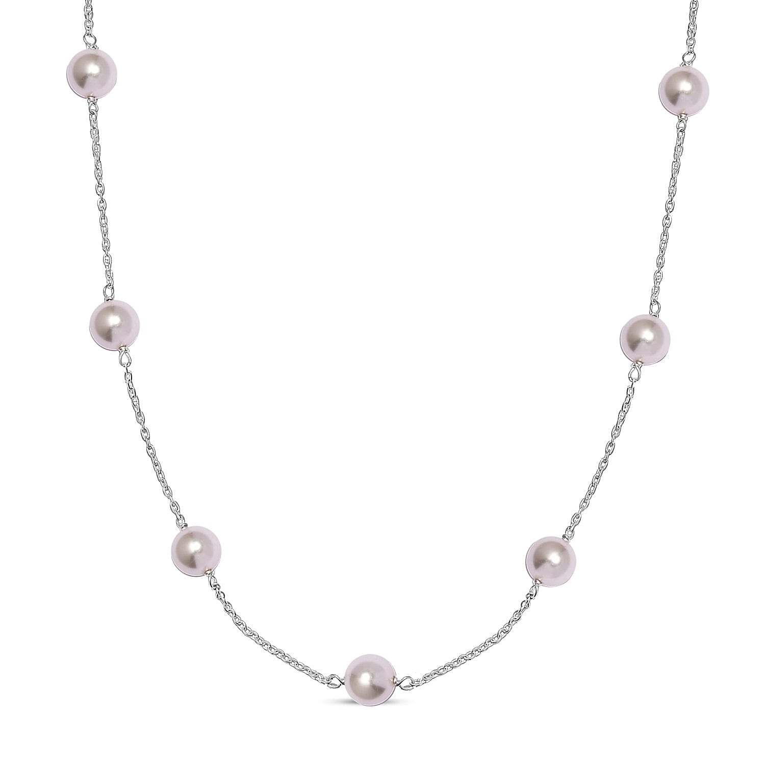 White Pearl Crystal Necklace (Size - 20) with Spring Ring Clasp in Sterling Silver 15.48 Ct.