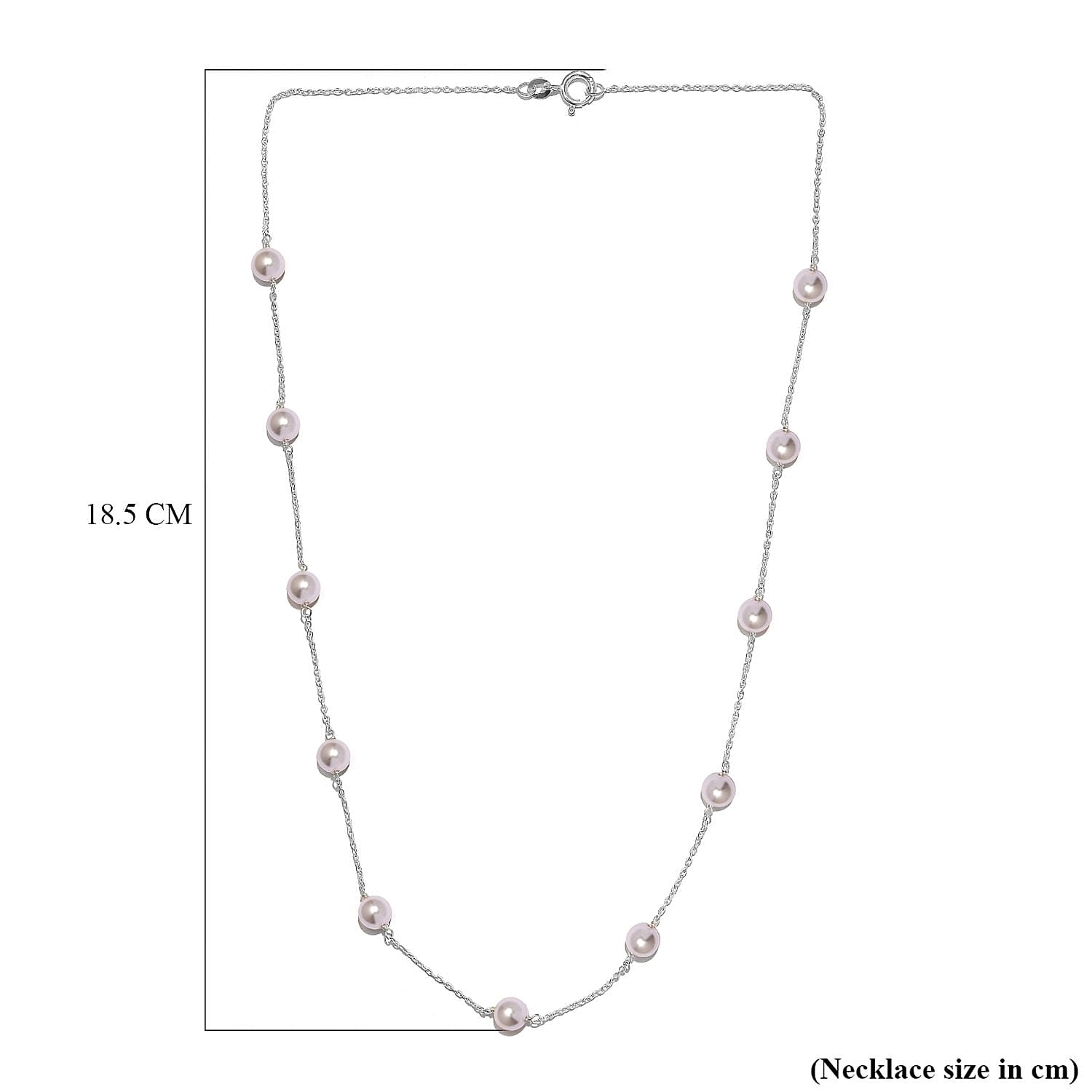 White Pearl Crystal Necklace (Size - 20) with Spring Ring Clasp in Sterling Silver 15.48 Ct.