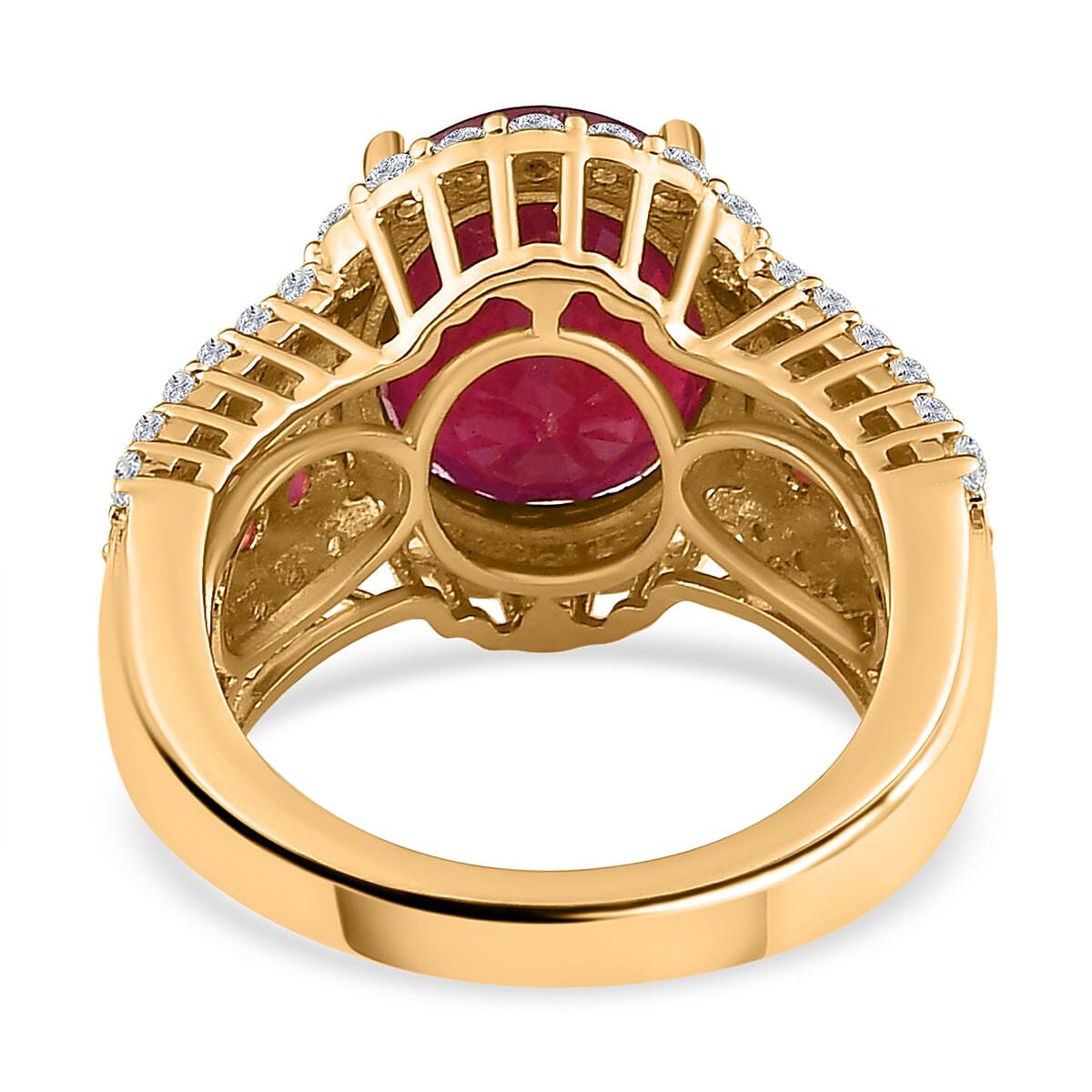 African Ruby and Natural Zircon Ring in 18K Yellow Gold Vermeil Overlay Sterling Silver 8.37 Ct.