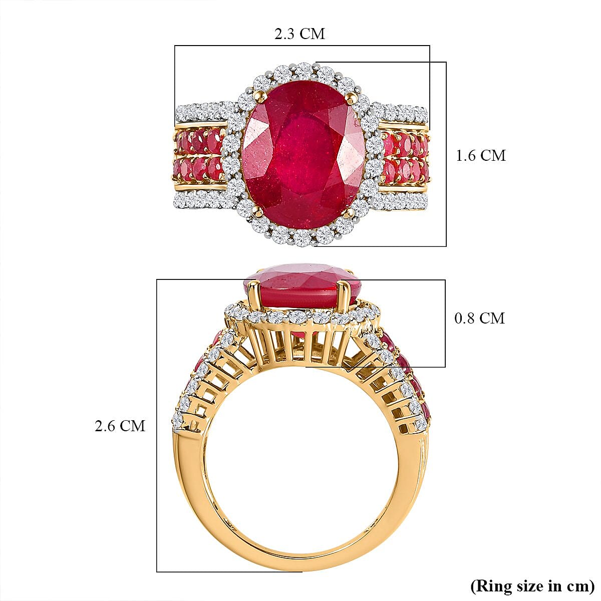 African Ruby and Natural Zircon Ring in 18K Yellow Gold Vermeil Overlay Sterling Silver 8.37 Ct.