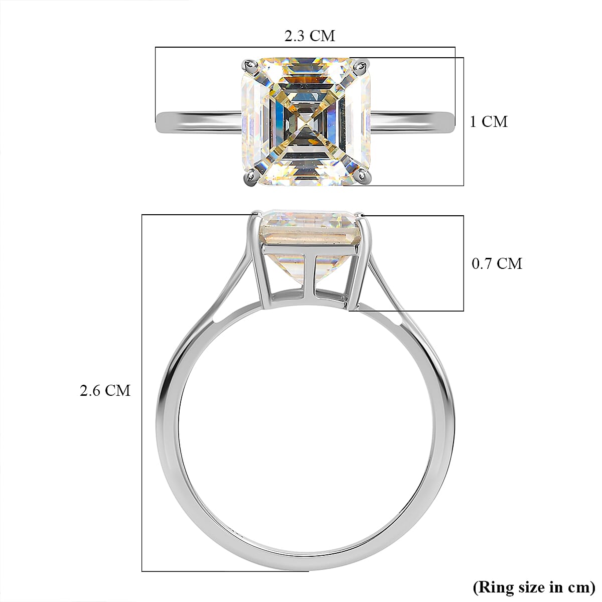 9K White Gold Strontium Titanate (Asscher Cut) Solitaire Ring 6.00 Ct.