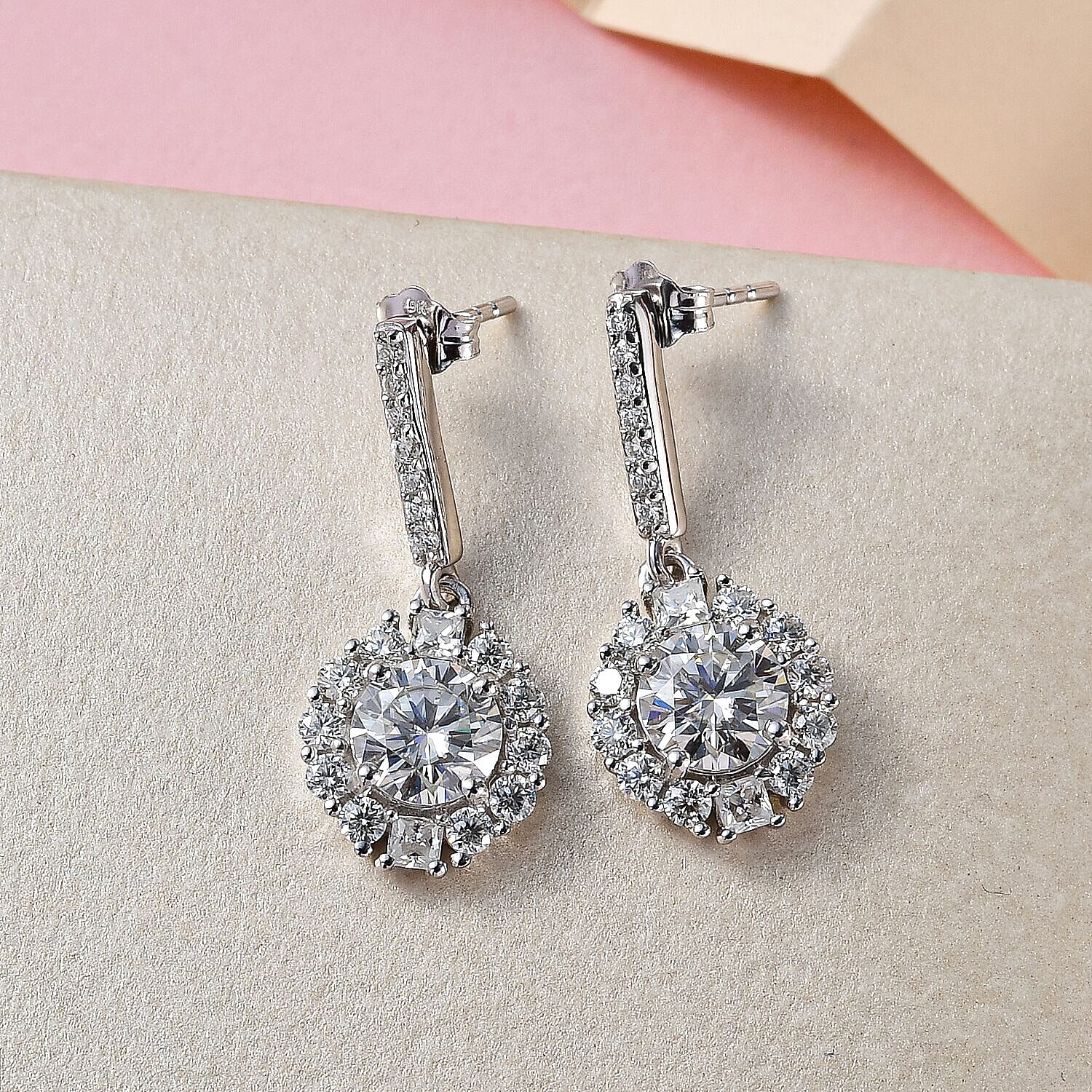 9K White Gold Moissanite Earrings 2.39 Ct.