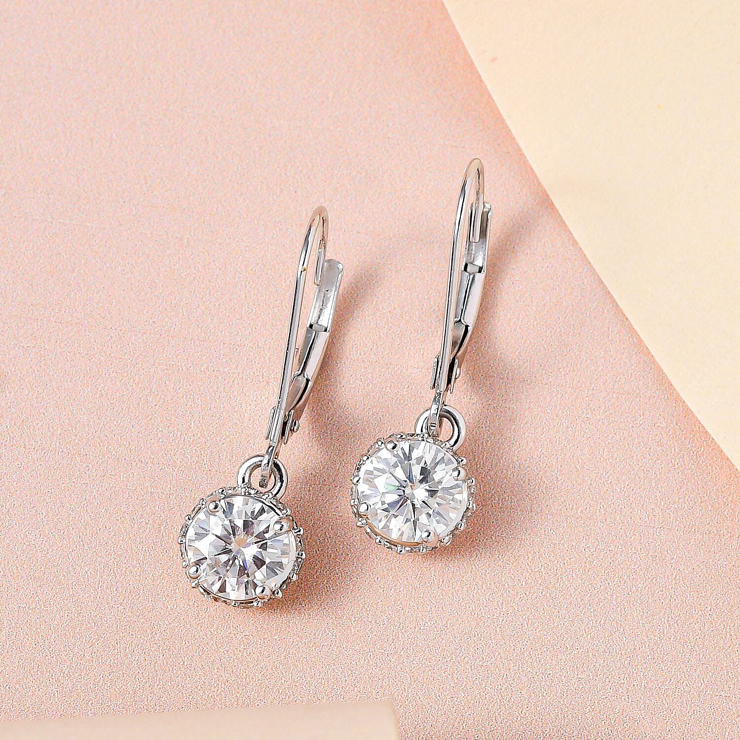 9K White Gold Moissanite Earrings 1.72 Ct