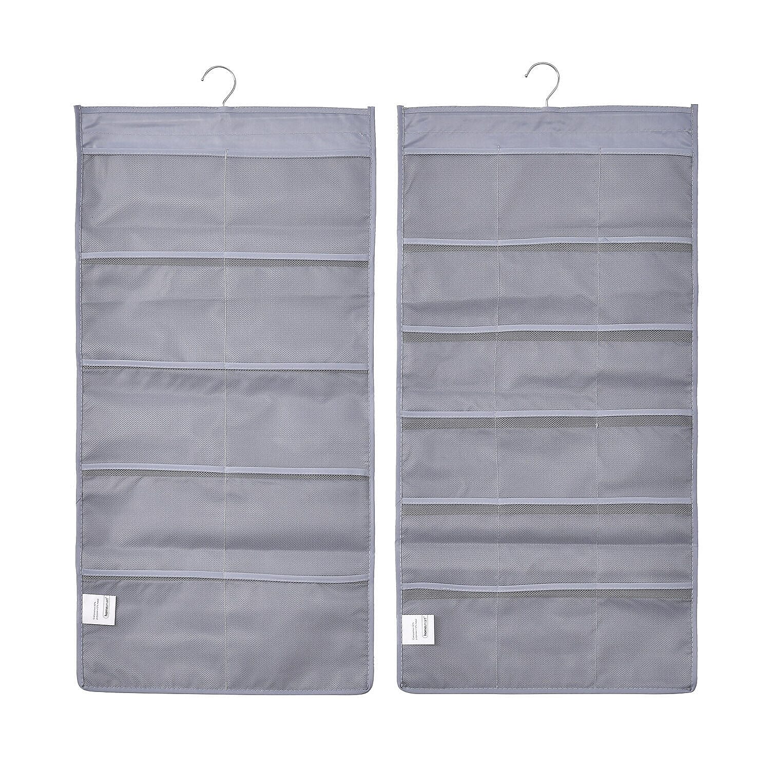 Set of 2 - Homesmart Double Sided Hanging Storage Organizer with 15 & 30 Compartments (Size 80x40x15 cm) - Grey