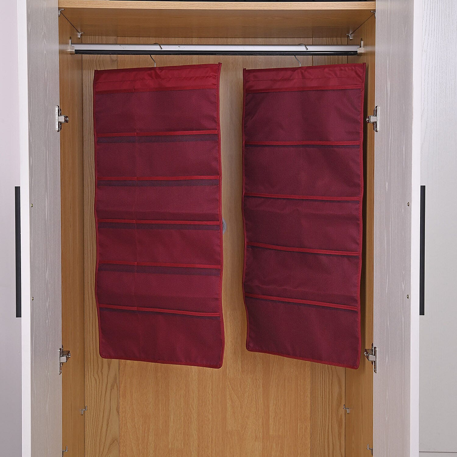 Set of 2 - Homesmart Double Sided Hanging Storage Organizer with 15 & 30 Compartments (Size 80x40x15 cm) - Burgundy