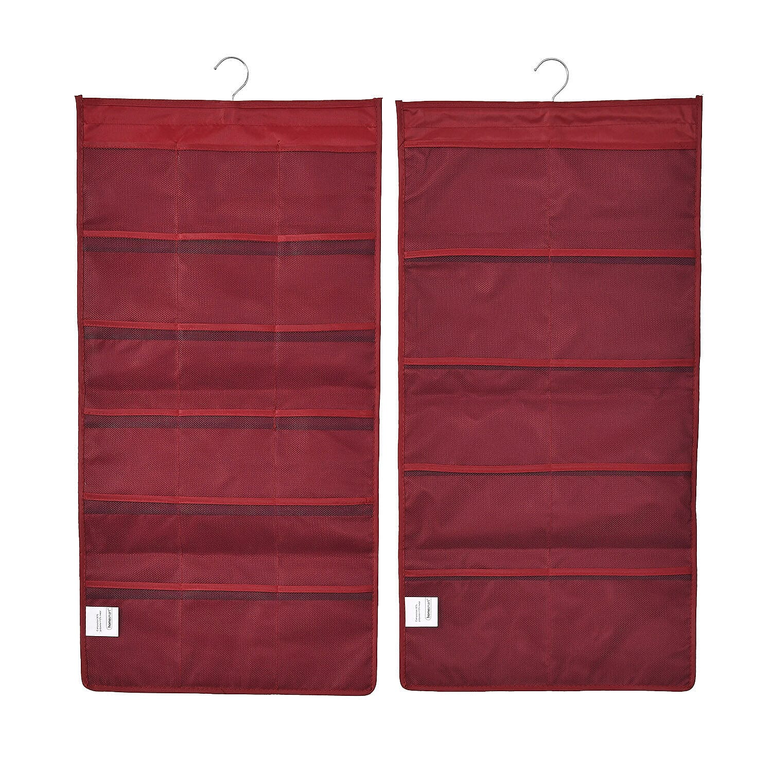Set of 2 - Homesmart Double Sided Hanging Storage Organizer with 15 & 30 Compartments (Size 80x40x15 cm) - Burgundy