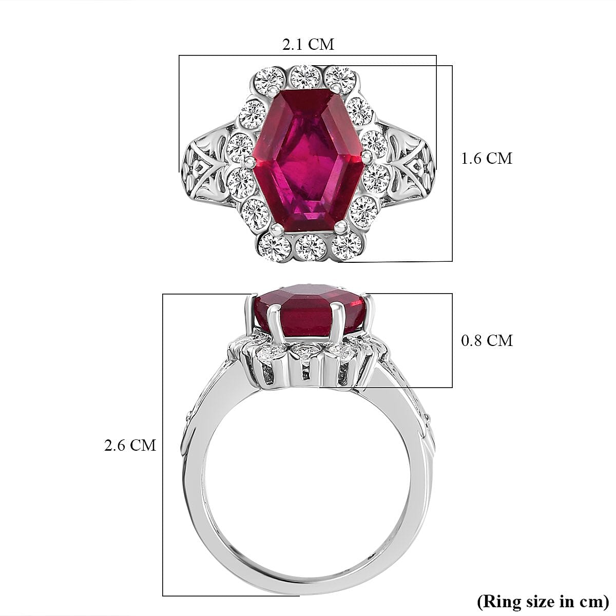African Ruby and Natural Zircon Halo Ring in Platinum Overlay Sterling Silver 6.16 Ct.