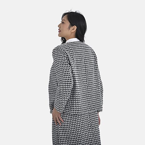 TAMSY Houndstooth Pattern Tweed Jacket (Size XL, 20 to24) - White - Black
