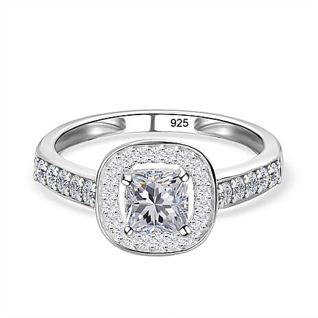 NY Close Out - Simulated Diamond Halo Ring in Sterling Silver