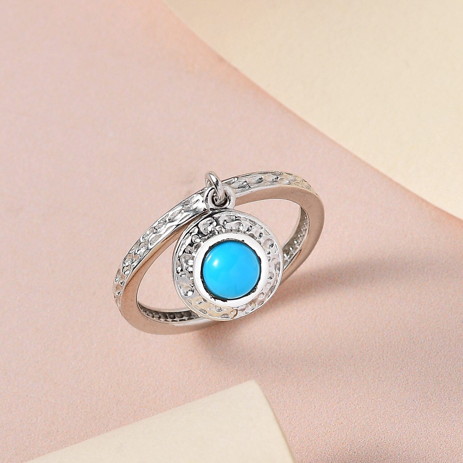Arizona Sleeping Beauty Turquoise Charm Ring in Platinum Overlay Sterling Silver