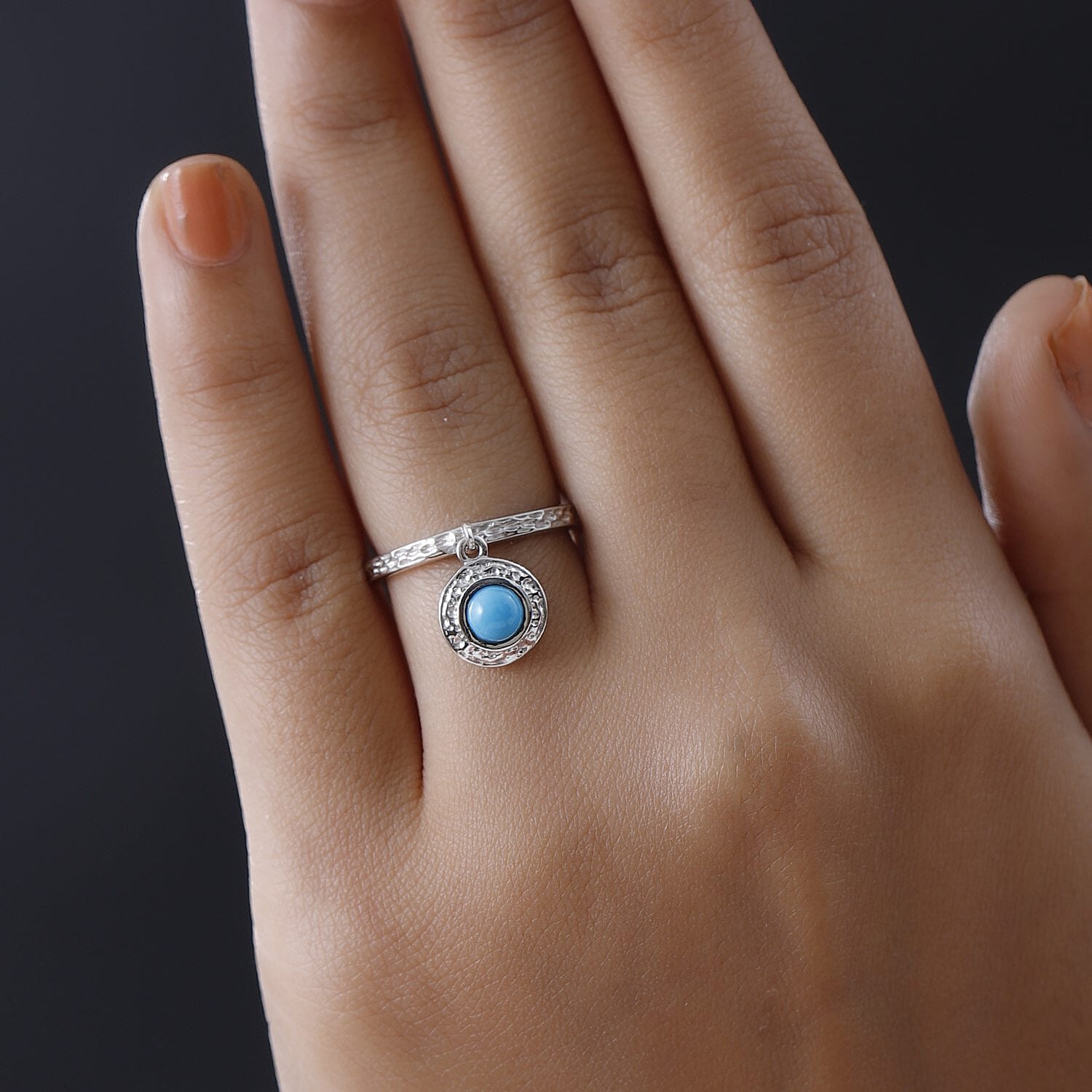 Arizona Sleeping Beauty Turquoise Charm Ring in Platinum Overlay Sterling Silver