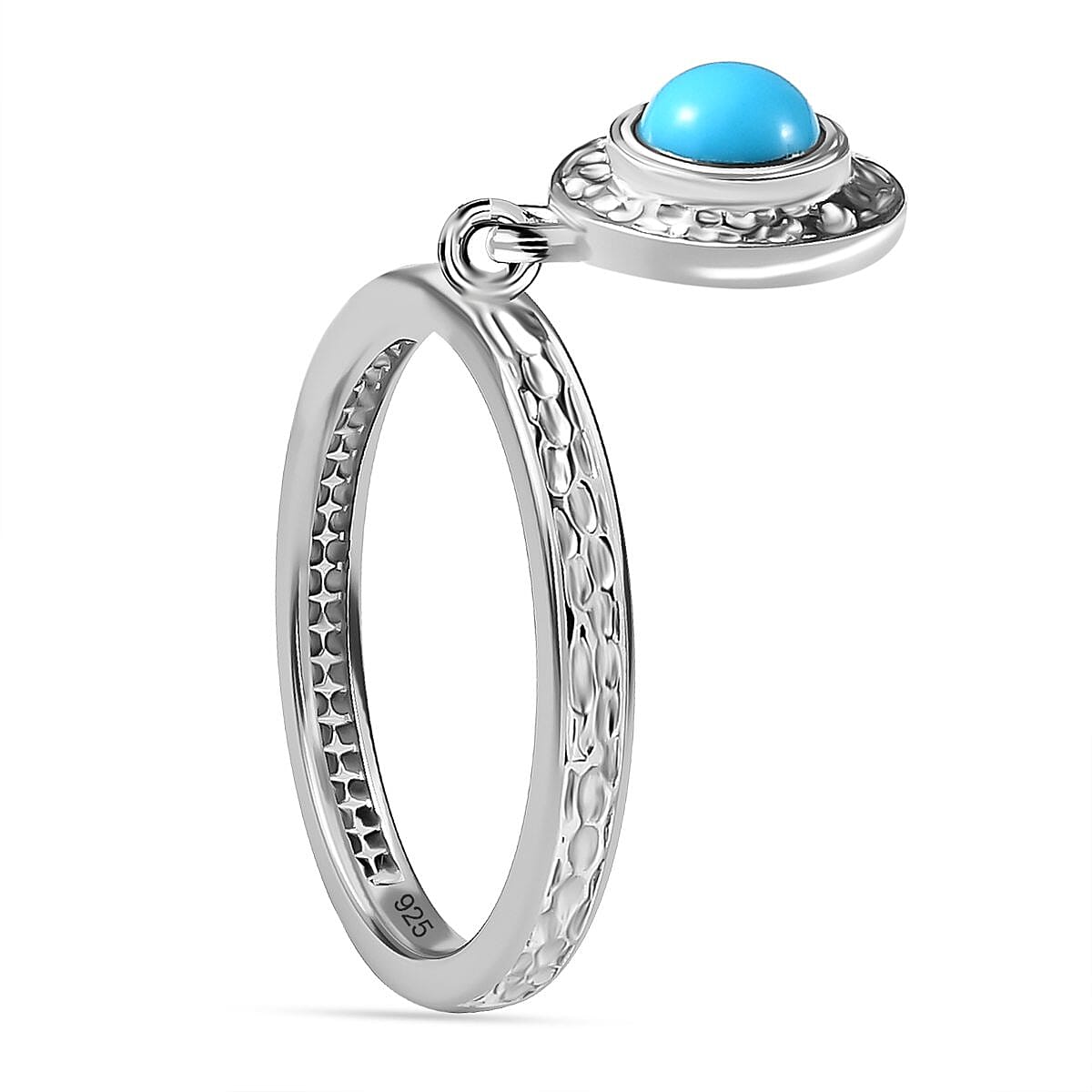 Arizona Sleeping Beauty Turquoise Charm Ring in Platinum Overlay Sterling Silver