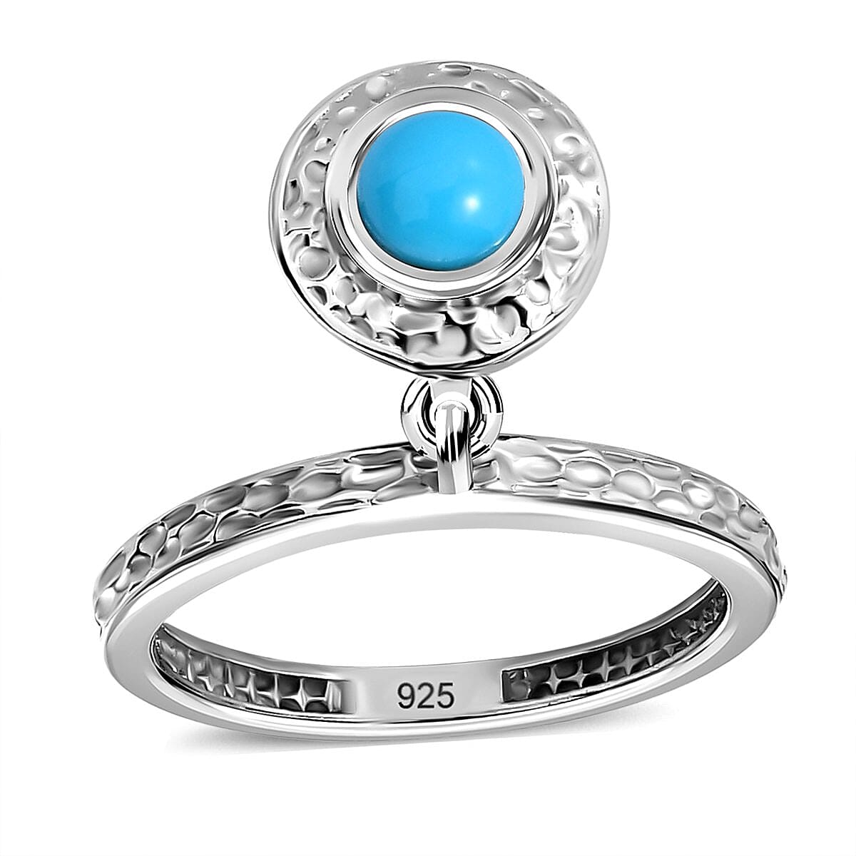 Arizona Sleeping Beauty Turquoise Charm Ring in Platinum Overlay Sterling Silver