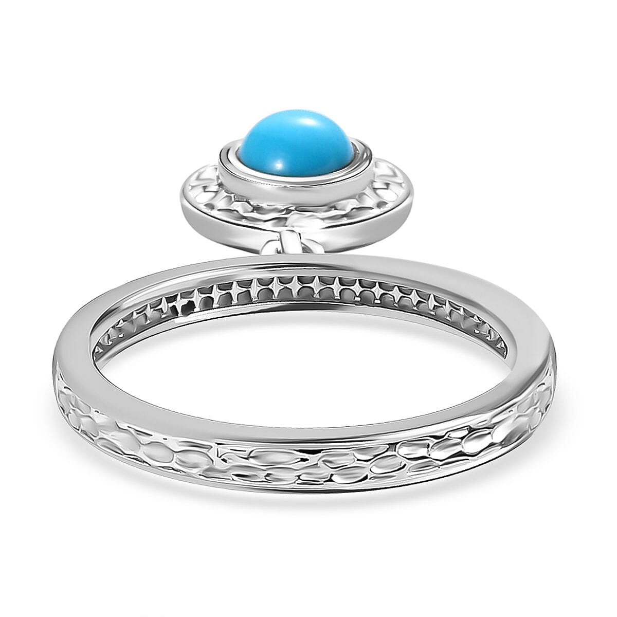 Arizona Sleeping Beauty Turquoise Charm Ring in Platinum Overlay Sterling Silver