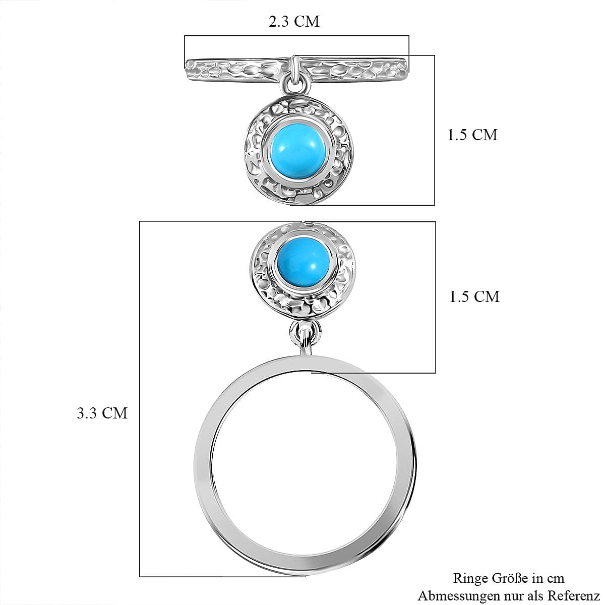 Arizona Sleeping Beauty Turquoise Charm Ring in Platinum Overlay Sterling Silver