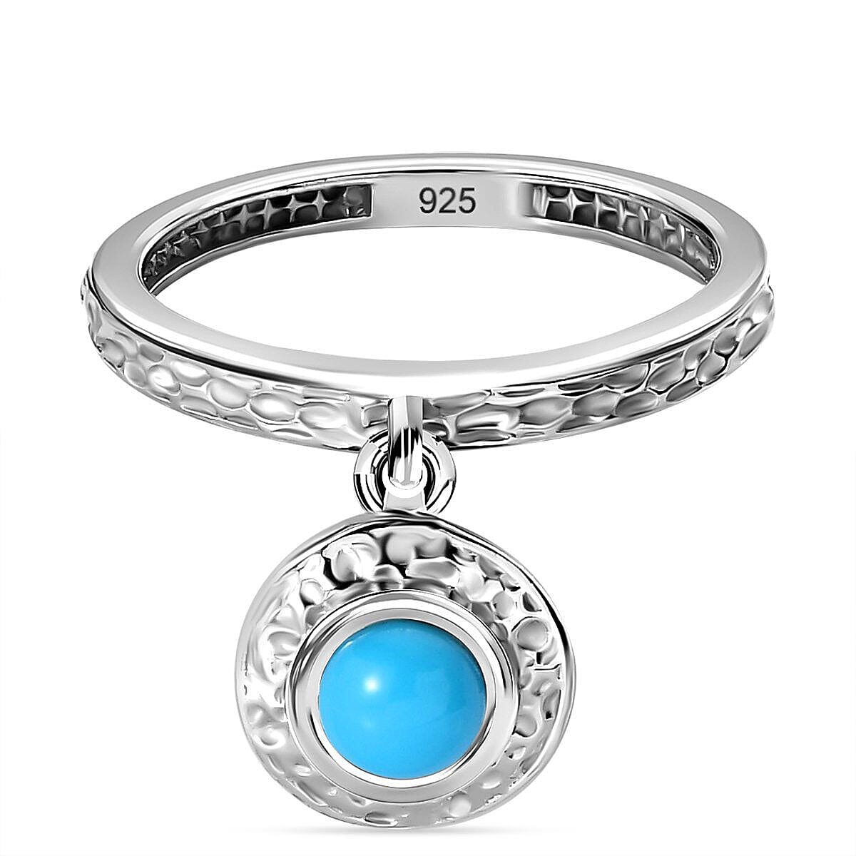 Arizona Sleeping Beauty Turquoise Charm Ring in Platinum Overlay Sterling Silver