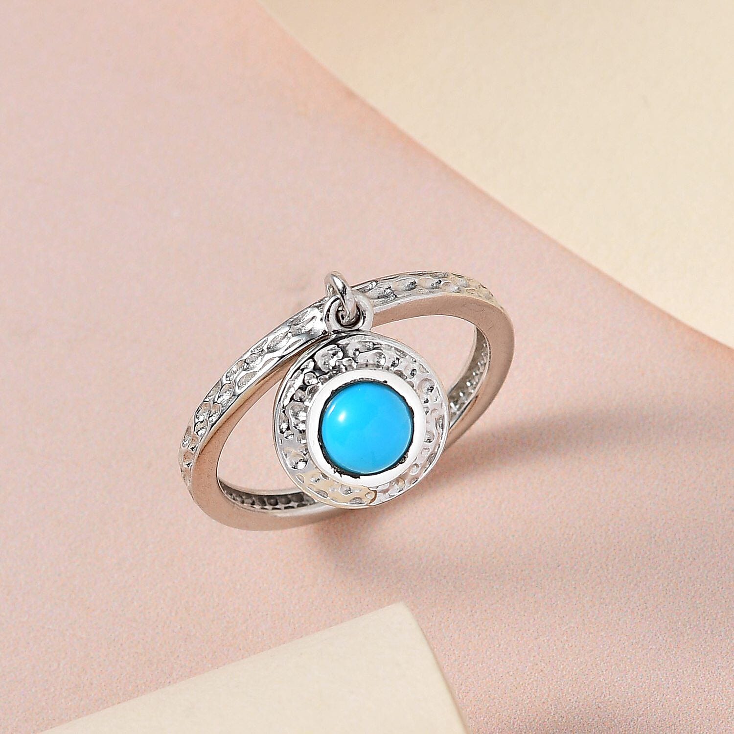 Arizona Sleeping Beauty Turquoise Charm Ring in Platinum Overlay Sterling Silver